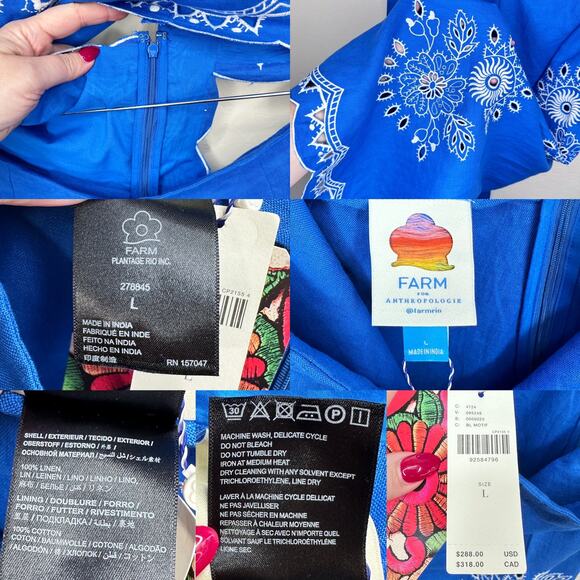 NWT Anthropologie Farm Rio One Shoulder Embroidered Cut Out Linen Jumpsuit Large - Picture 12 of 16